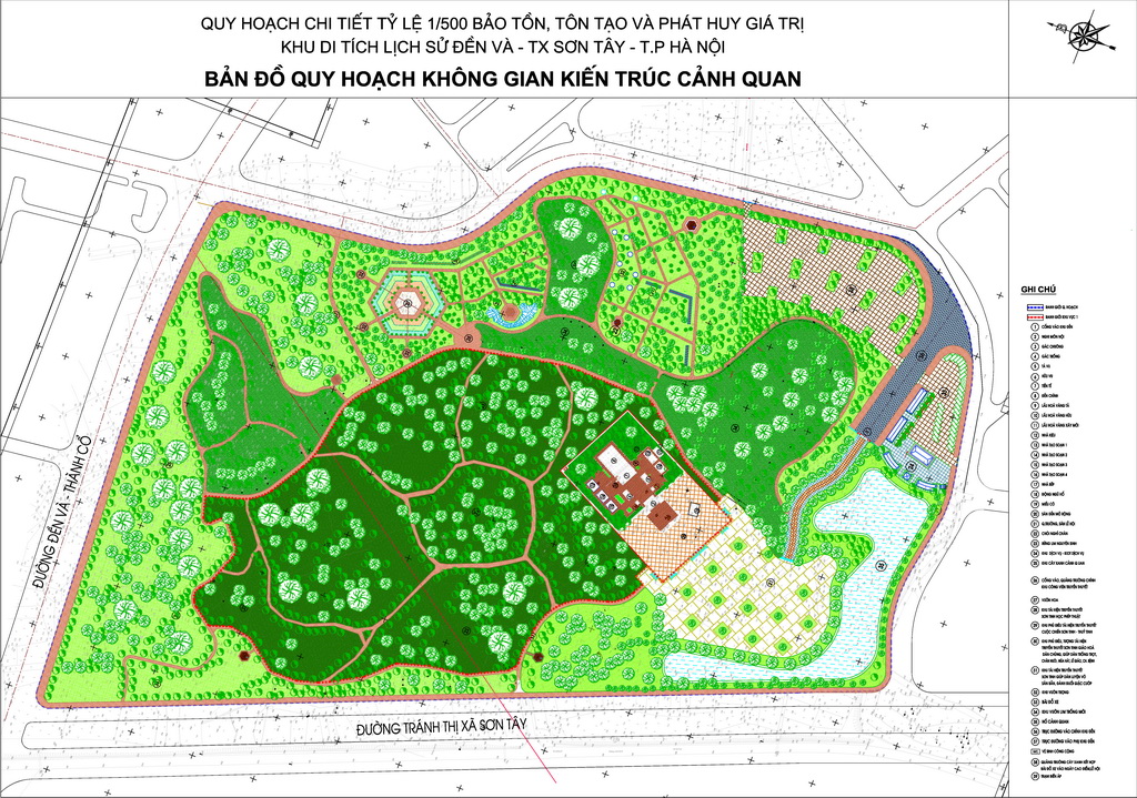 Detailed planning area and the historic Temple Trung Hung Commune, Son Tay Town